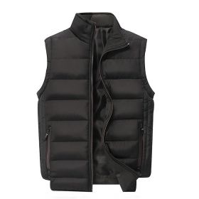 Men's Cotton Vest Stand Collar Warm Autumn&Winter Zipper Waistcoat - Black - L