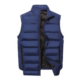 Men's Cotton Vest Stand Collar Warm Autumn&Winter Zipper Waistcoat - Blue - L