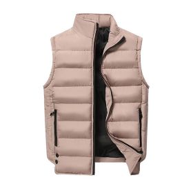 Men's Cotton Vest Stand Collar Warm Autumn&Winter Zipper Waistcoat - Khakl - XS