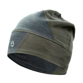 Lightweight Beanie Hat Softer Warm Color block Slouchy Beanie 2 wearing Skull Caps - DK Grey/Olive