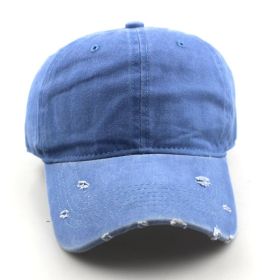 Water washed worn-out baseball cap Autumn and winter vintage personality worn-out edge soft top cap - Cyan - Adjustable