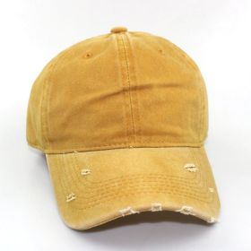 Water washed worn-out baseball cap Autumn and winter vintage personality worn-out edge soft top cap - yellow - Adjustable