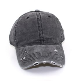 Water washed worn-out baseball cap Autumn and winter vintage personality worn-out edge soft top cap - black - Adjustable