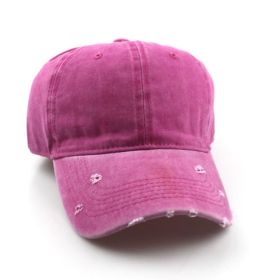 Water washed worn-out baseball cap Autumn and winter vintage personality worn-out edge soft top cap - Rose red - Adjustable