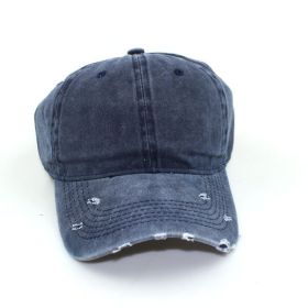 Water washed worn-out baseball cap Autumn and winter vintage personality worn-out edge soft top cap - Navy blue - Adjustable