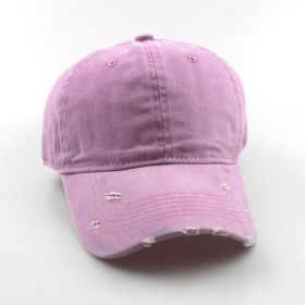 Water washed worn-out baseball cap Autumn and winter vintage personality worn-out edge soft top cap - Pink - Adjustable