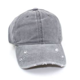 Water washed worn-out baseball cap Autumn and winter vintage personality worn-out edge soft top cap - grey - Adjustable