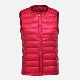 Women's Ultra Light Duck Down Vest Autumn Winter Warm Round Collar Sleeveless Coat 2019 Light Weight Korean All Match Thin Vests - red - XXXL