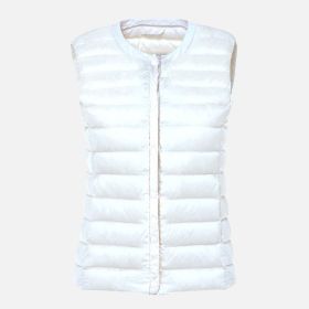 Women's Ultra Light Duck Down Vest Autumn Winter Warm Round Collar Sleeveless Coat 2019 Light Weight Korean All Match Thin Vests - white - L