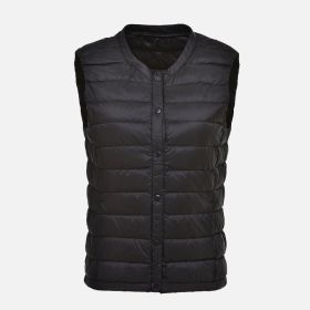 Women's Ultra Light Duck Down Vest Autumn Winter Warm Round Collar Sleeveless Coat 2019 Light Weight Korean All Match Thin Vests - Black - XL