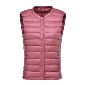 Women's Ultra Light Duck Down Vest Autumn Winter Warm Round Collar Sleeveless Coat 2019 Light Weight Korean All Match Thin Vests - Pink - M