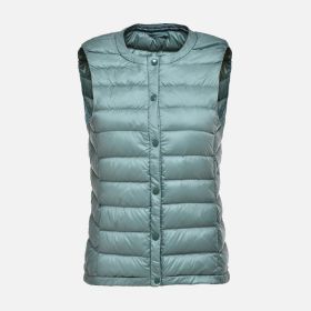 Women's Ultra Light Duck Down Vest Autumn Winter Warm Round Collar Sleeveless Coat 2019 Light Weight Korean All Match Thin Vests - light blue - M