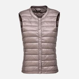 Women's Ultra Light Duck Down Vest Autumn Winter Warm Round Collar Sleeveless Coat 2019 Light Weight Korean All Match Thin Vests - khaki - XL