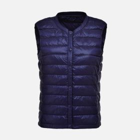 Women's Ultra Light Duck Down Vest Autumn Winter Warm Round Collar Sleeveless Coat 2019 Light Weight Korean All Match Thin Vests - navy blue - XL