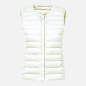 Women's Ultra Light Duck Down Vest Autumn Winter Warm Round Collar Sleeveless Coat 2019 Light Weight Korean All Match Thin Vests - beige - XL