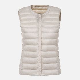 Women's Ultra Light Duck Down Vest Autumn Winter Warm Round Collar Sleeveless Coat 2019 Light Weight Korean All Match Thin Vests - beige gray - XXL