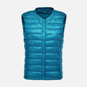 Women's Ultra Light Duck Down Vest Autumn Winter Warm Round Collar Sleeveless Coat 2019 Light Weight Korean All Match Thin Vests - lake blue - XL