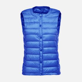 Women's Ultra Light Duck Down Vest Autumn Winter Warm Round Collar Sleeveless Coat 2019 Light Weight Korean All Match Thin Vests - royal blue - L