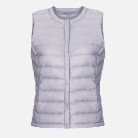 Women's Ultra Light Duck Down Vest Autumn Winter Warm Round Collar Sleeveless Coat 2019 Light Weight Korean All Match Thin Vests - light gray - XL