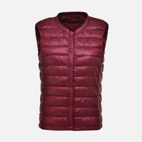 Women's Ultra Light Duck Down Vest Autumn Winter Warm Round Collar Sleeveless Coat 2019 Light Weight Korean All Match Thin Vests - burgundy - L