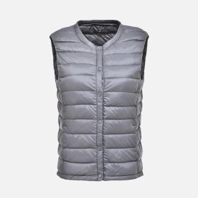 Women's Ultra Light Duck Down Vest Autumn Winter Warm Round Collar Sleeveless Coat 2019 Light Weight Korean All Match Thin Vests - Gray - XL