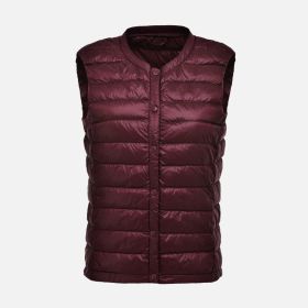 Women's Ultra Light Duck Down Vest Autumn Winter Warm Round Collar Sleeveless Coat 2019 Light Weight Korean All Match Thin Vests - dark red - M