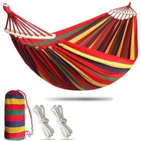 Double Hammock 2 people, With Two Anti Roll Balance Beam, Canvas Cotton Hammock with Carrying bag Travel, Beach, Backyard etc (Rainbow Stripes) - Red