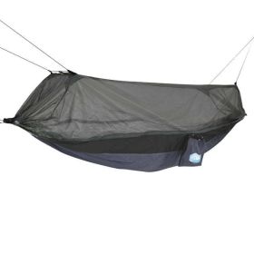 Nylon Mosquito Hammock with Attached Bug Net, 1 Person Dark Gray and Black, Size 115"L x 59"W - Dark Gray and Black