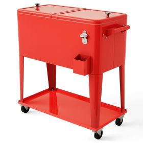 Outdoor Portable Rolling Party Cooler Cart Patio Mobile Ice Chests Beverage Icebox Beer Cola Cooler Trolley - red