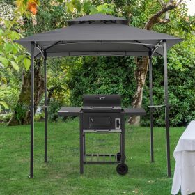 Outdoor Grill Gazebo 8 x 5 Ft; Shelter Tent; Double Tier Soft Top Canopy and Steel Frame with hook and Bar Counters; Grey - as picture