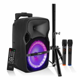 5 Core DJ speakers 8" Rechargeable Powered PA system 250W Loud Speaker Bluetooth USB SD Card AUX MP3 FM LED Ring - ACTIVE HOME 8 2-MIC - ACTIVE HOME 8