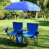 Double Folding Picnic Chairs w/Umbrella Mini Table Beverage Holder Carrying Bag for Beach Patio Pool Park Outdoor Portable Camping Chair (Blue) - Blue