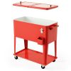 Outdoor Portable Rolling Party Cooler Cart Patio Mobile Ice Chests Beverage Icebox Beer Cola Cooler Trolley - red